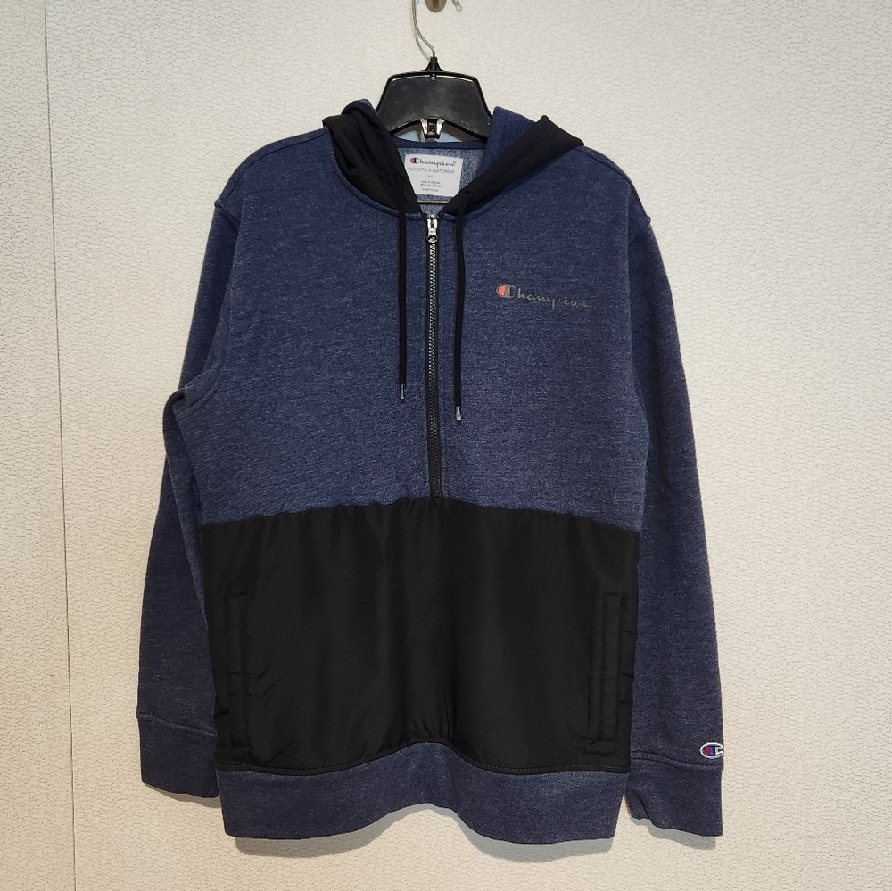 Champion Mens Quaterzip Hooded Pullover Sweatshirt Jacket Medium